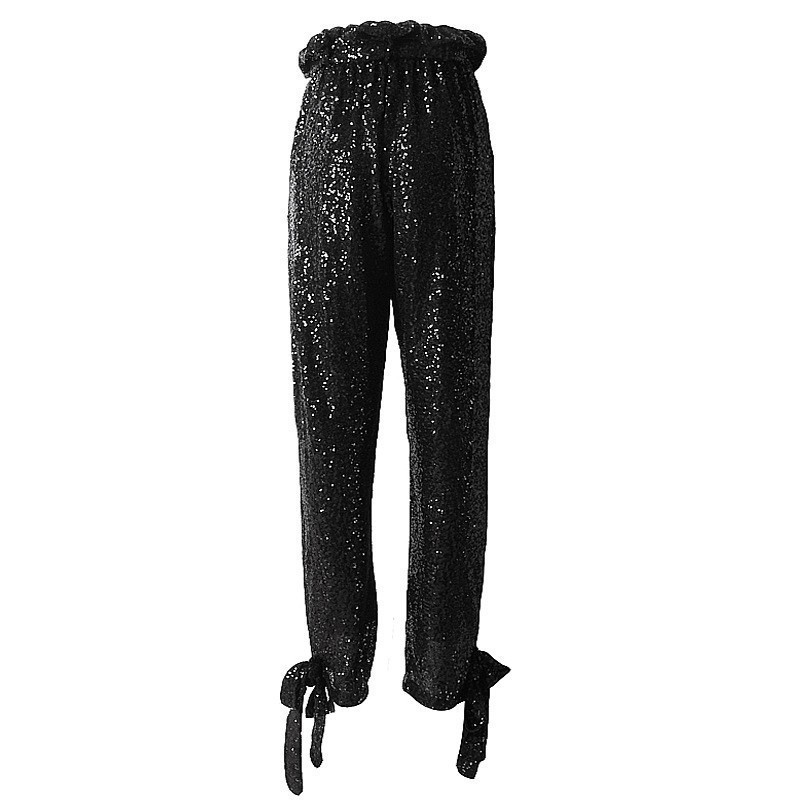 TWOTWINSTYLE Heavy Sequin Pants Female High Waist Bottom Bandages Trousers For Women Spring Fashion Streetwear New 201106