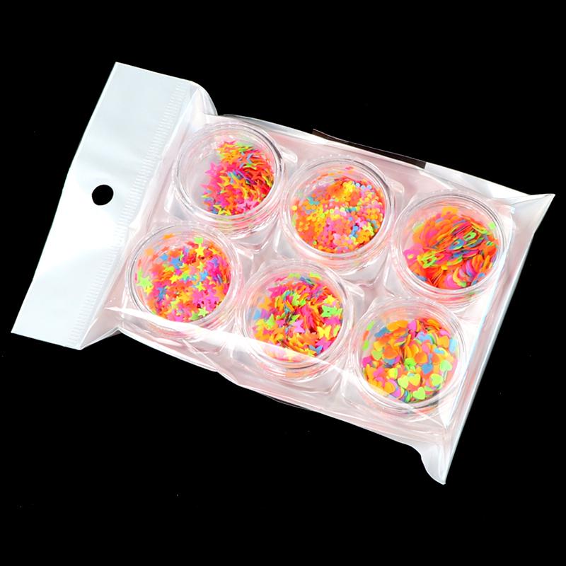 6Box/Set Neon Butterfly Heart Shapes Nail Art Glitter Flakes 3D Colorful Sequins Spangles Polish Manicure Nails Accessories
6Box/Set Neon Butterfly Heart Shapes Nail Art Glitter Flakes 3D Colorful Sequins Spangles Polish Manicure Nails Accessories