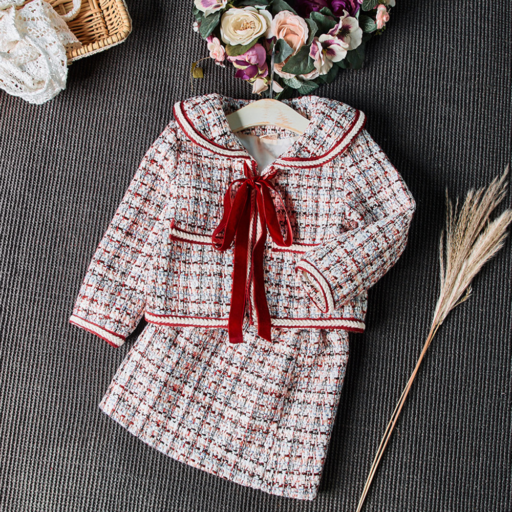 HE Hello Enjoy 2020 Autumn Winter New Arrival Girls Clothes Sets Fashion Tweed 2 Pieces Suit Coat+Skirt Kids Princess OutfitsX1019
