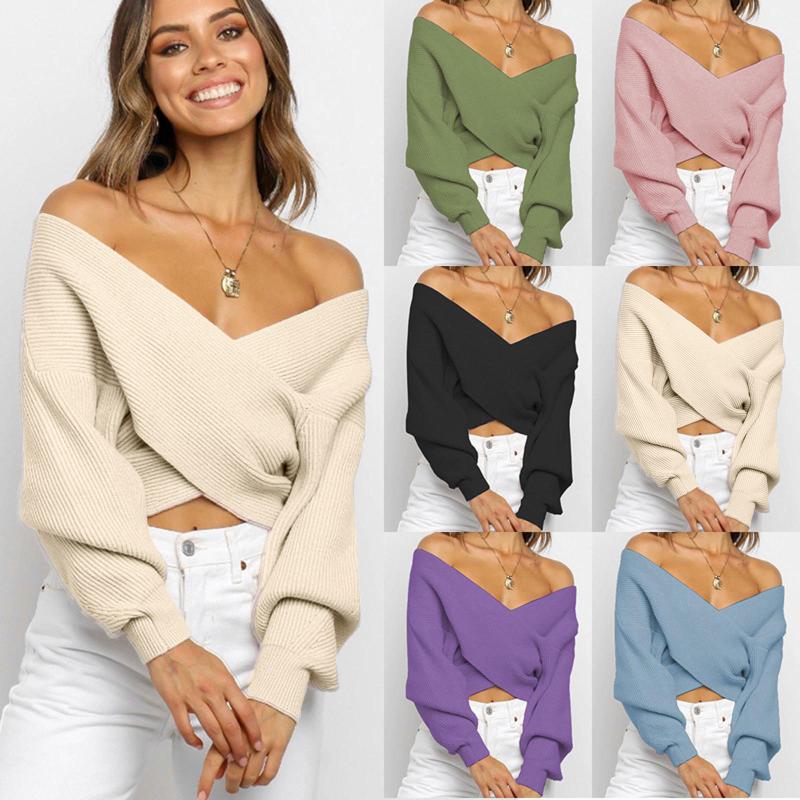 Women' Fashion Long Sleeve Knit Top V-neck Solid Color Pullover Sweater, Blue
Women' Fashion Long Sleeve Knit Top V-neck Solid Color Pullover Sweater, Blue