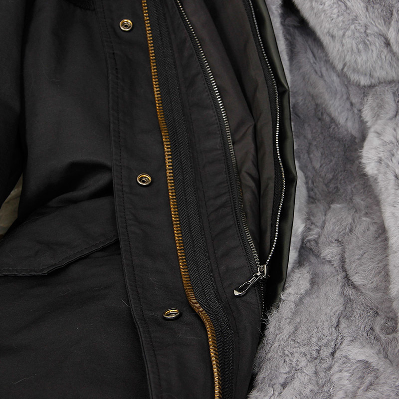 Women Pure cotton jacket real rabbit lined long jacket new collar park's coats fur coat 201016