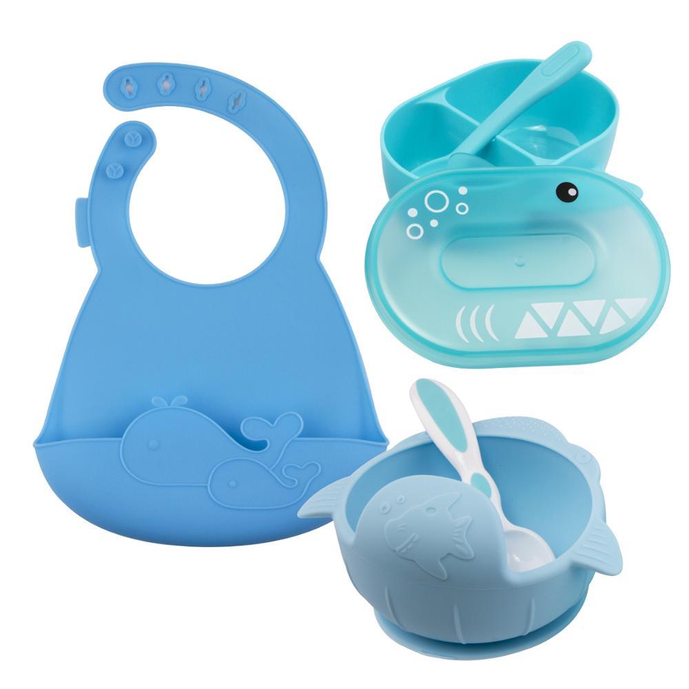 Qshare /set Baby Dinnerware Set for Baby-Led Weaning Silicone Baby Feeding Bowl Set LJ201221