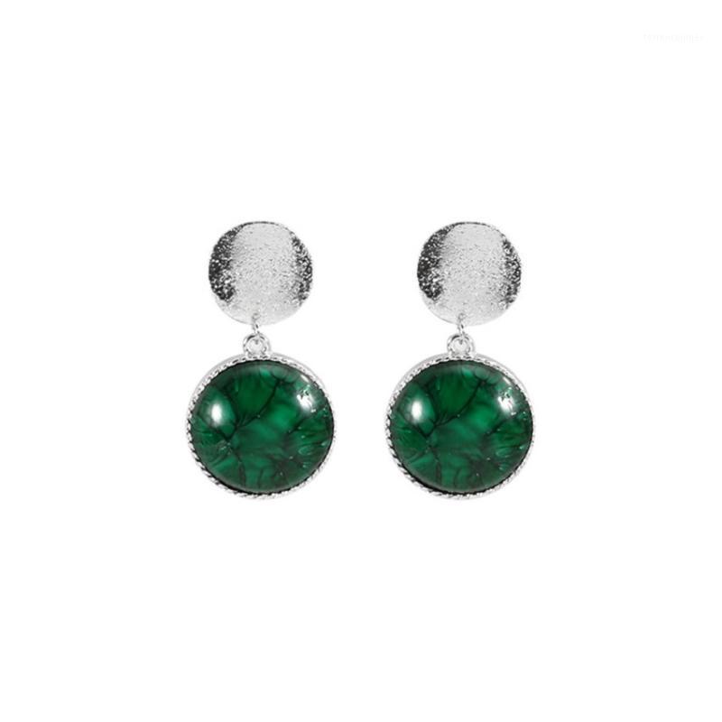 Stud Trendy Silver Plated Layer Green Stone Round Earrings For Women Party Gift Jewelry1