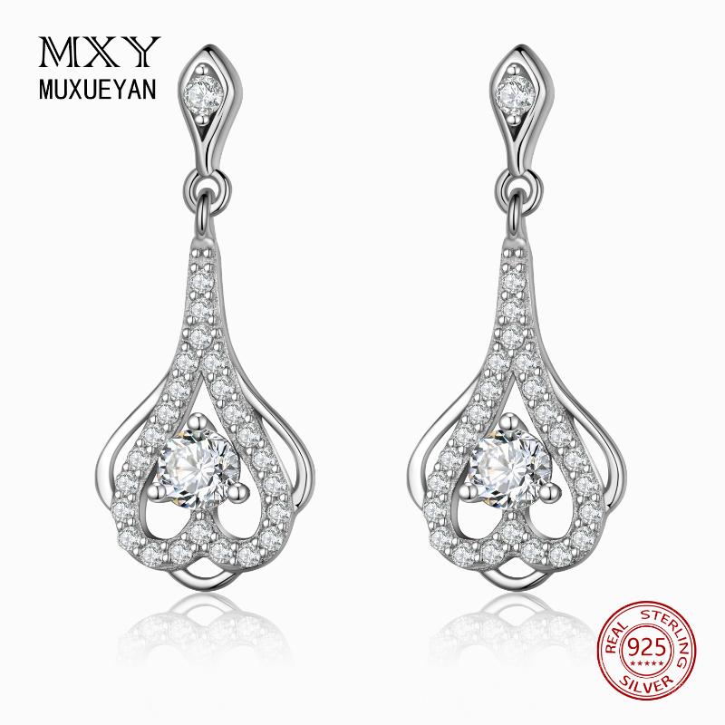 925 Sterling Silver Long Crystal heart Drop Earrings for women Wedding Vintage Jewelry gifts MUXUEYAN
925 Sterling Silver Long Crystal heart Drop Earrings for women Wedding Vintage Jewelry gifts MUXUEYAN
