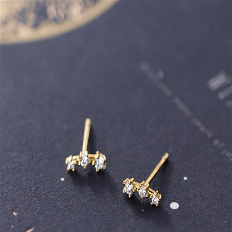 Authentic 925 Sterling Silver One Row CZ Zircon Earrings For Women Fashion Cute Micro Crystal Stud Earring Wedding Xmas Gifts