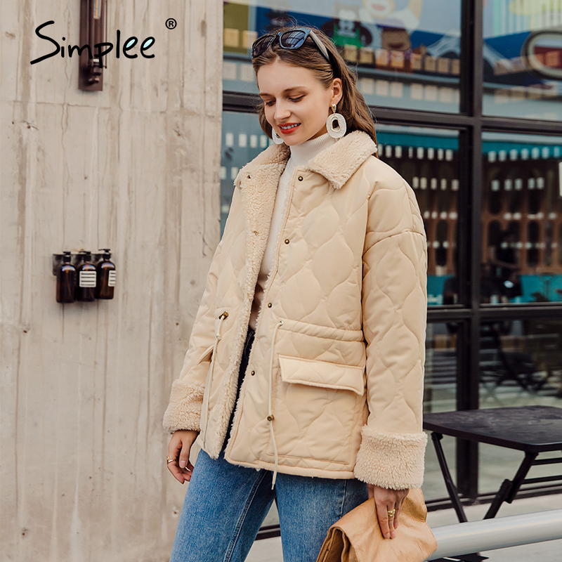 Simplee casual Apricot women's coat Long Sleeve Splicing women's warm parka High street style women's parkas autumn winter 201026