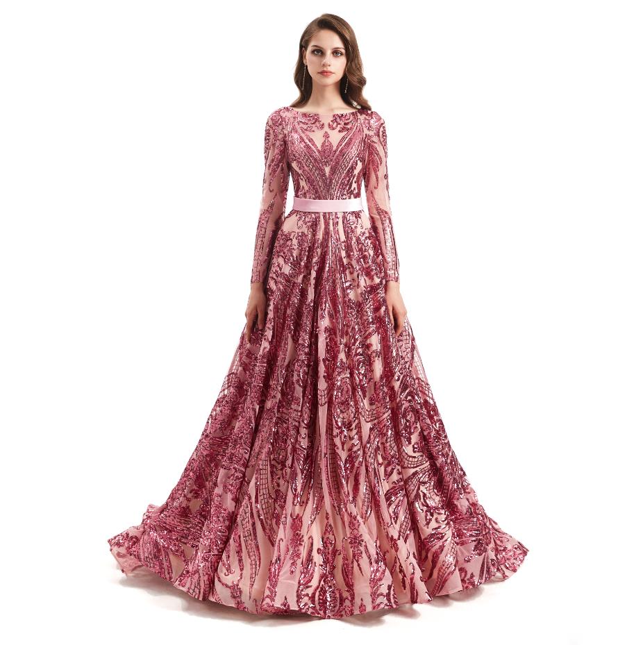 Hunter Green Sequin Applique Muslim Evening Dresses 2022 Rose gold Real Image Long Sleeve Sparkly Arabic Kaftan Caftan Prom Gowns