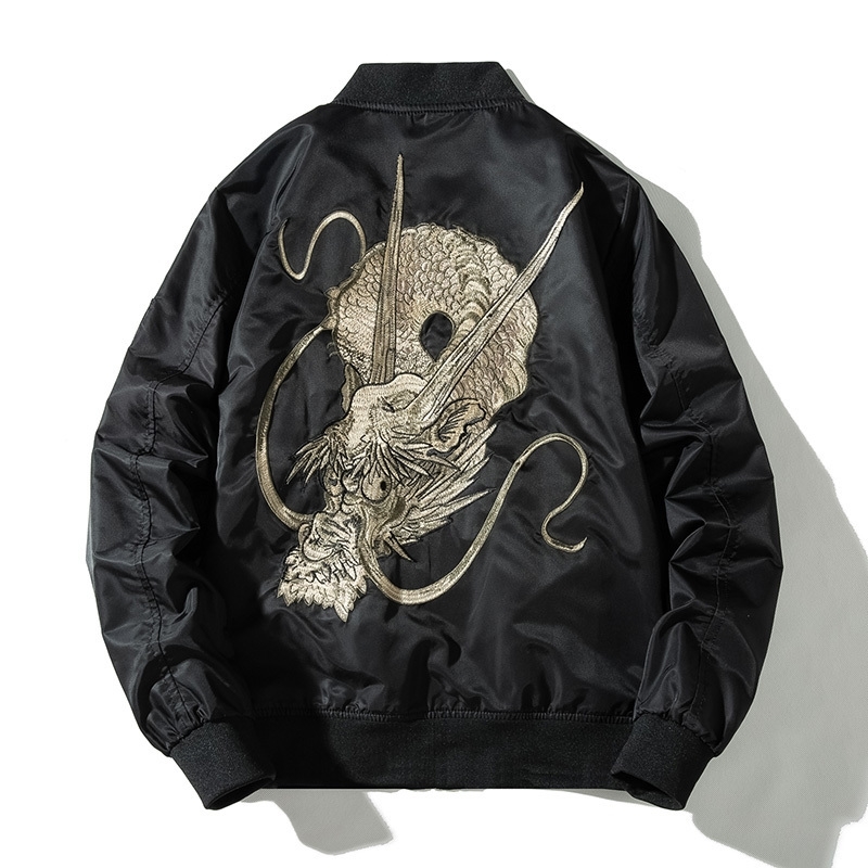 2021 New Men Embroidered Chinese Autumn Dragon Man Hip Hop Male Rock Jacket Young Streetwear US4S, Black thin.
2021 New Men Embroidered Chinese Autumn Dragon Man Hip Hop Male Rock Jacket Young Streetwear US4S, Black thin.