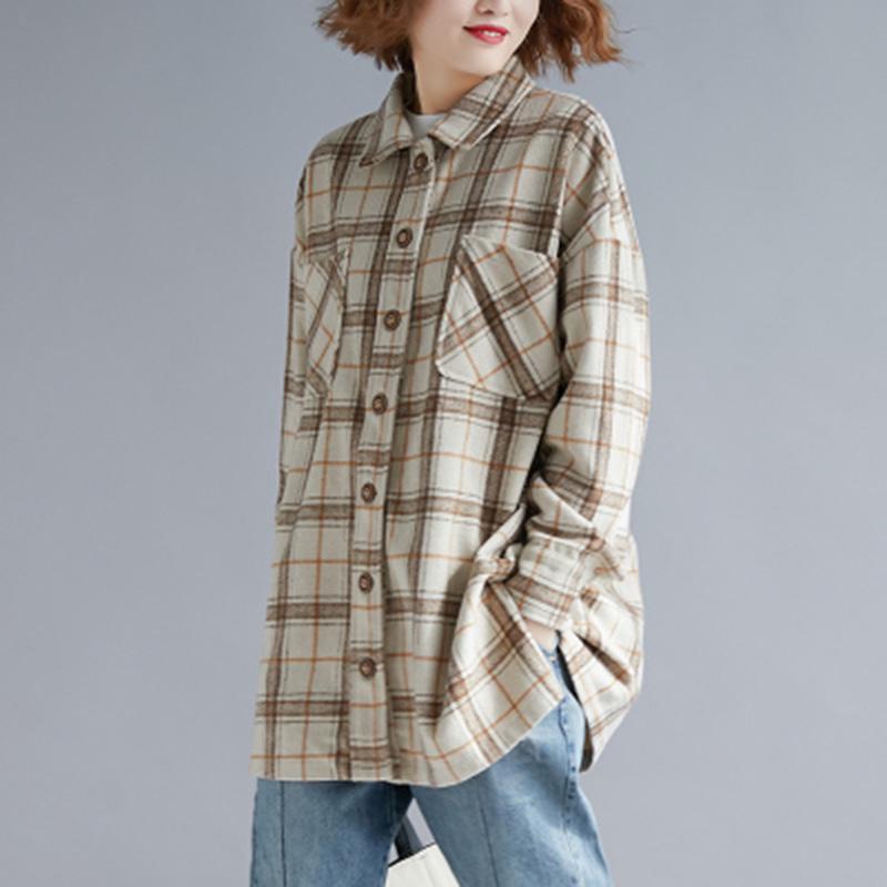 Spring/autumn Women Loose Casual Cotton Plaid Single-breasted Shirt All-matched Long Sleeve Turn-down Collar Blouse A591, Beige
Spring/autumn Women Loose Casual Cotton Plaid Single-breasted Shirt All-matched Long Sleeve Turn-down Collar Blouse A591, Beige