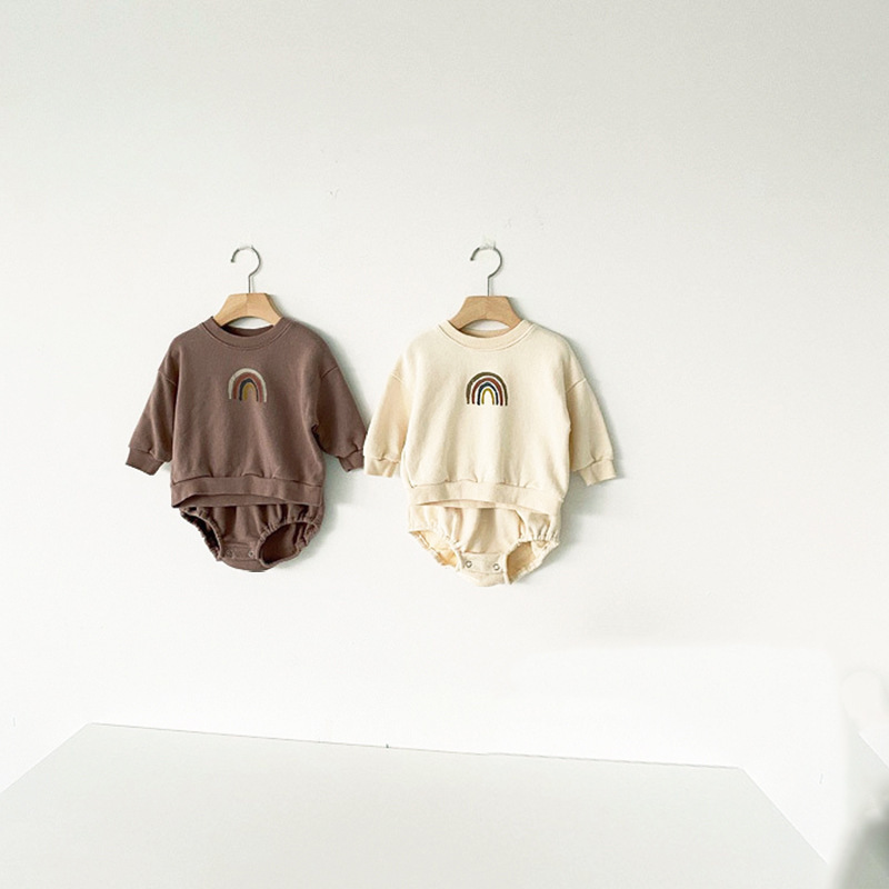 5315 Korean Popular Baby Boys And Girls Rainbow Clothing Set Long Sleeve Hoodies + Short Children Leisure Two Piece Set ClothesX1019