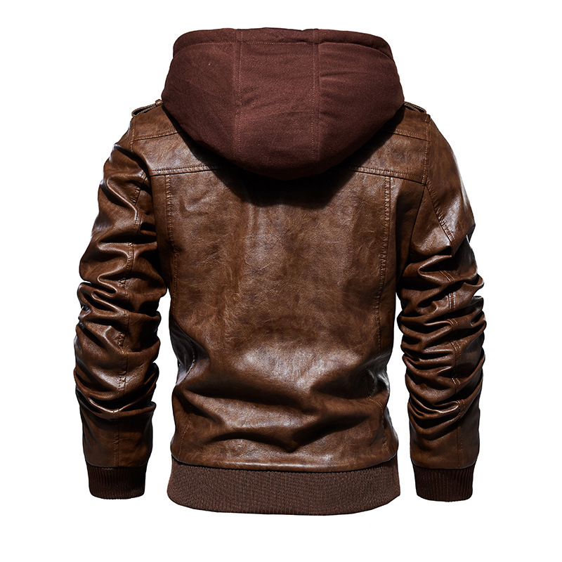 FGKKS Men Motorcycle Leather Jackets Winter Male Fashion Casual Hooded Faux Jacket Mens Warm PU Leather Jackets Coats 201128