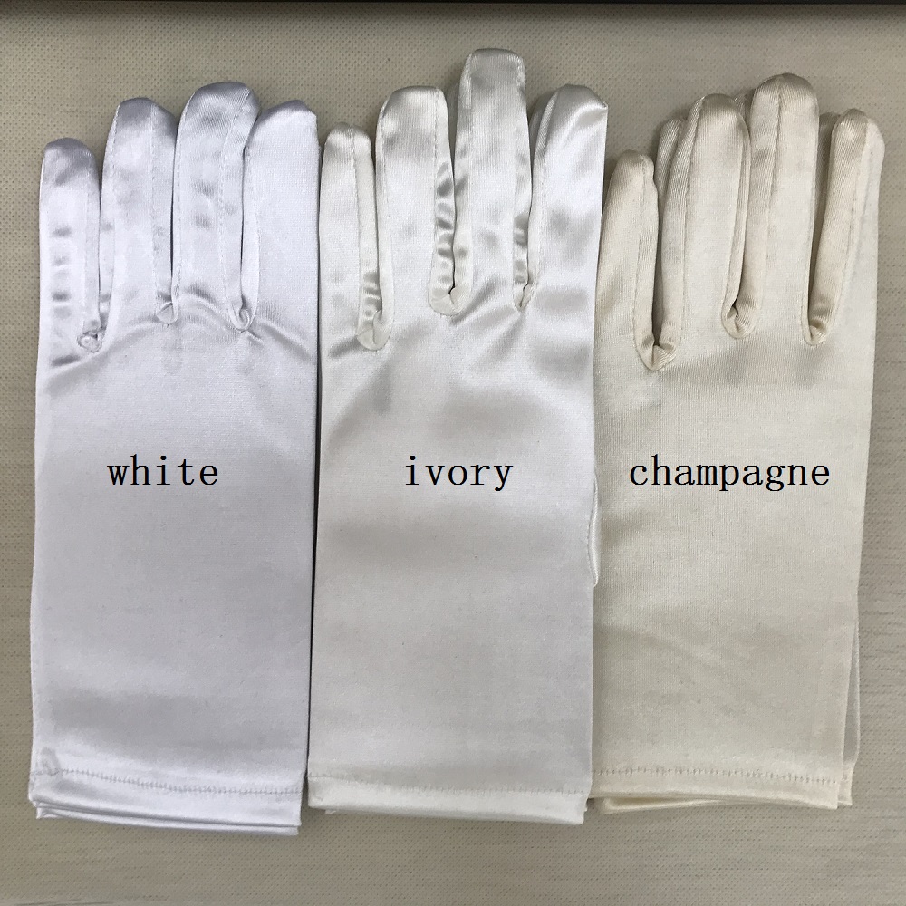 Short Wedding Gloves Finger for Women Wrist Ivory Satin Cuffs Simple Bridal Glove Luva De Noiva Accessorie