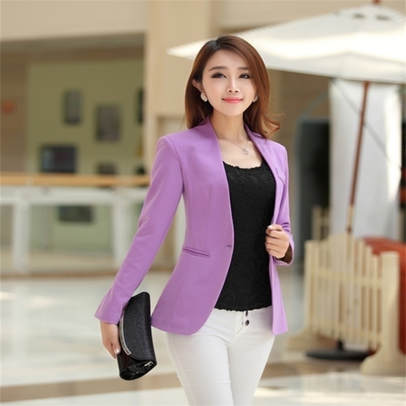 fashion Autumn ladies cardigan and jacket candy color coat long sleeves Slim suit single button female jacket large suit jacket T200319