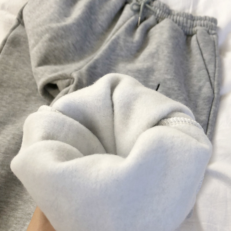 Winter Warm Cozy Fleece Harem Pants Women Elastic Waist Minimalist Embroidery Sports Pants Casual Drawstring Velvet Trousers 201031