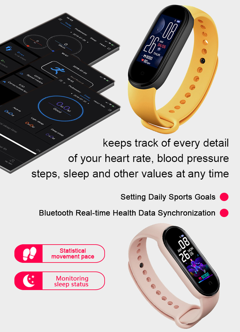 M5 Smart Watch 5 Real Heart Rate Blood Pressure Wristbands Sport Smartwatch Monitor Health Fitness Tracker Watches Bluetooth Call Bracelet