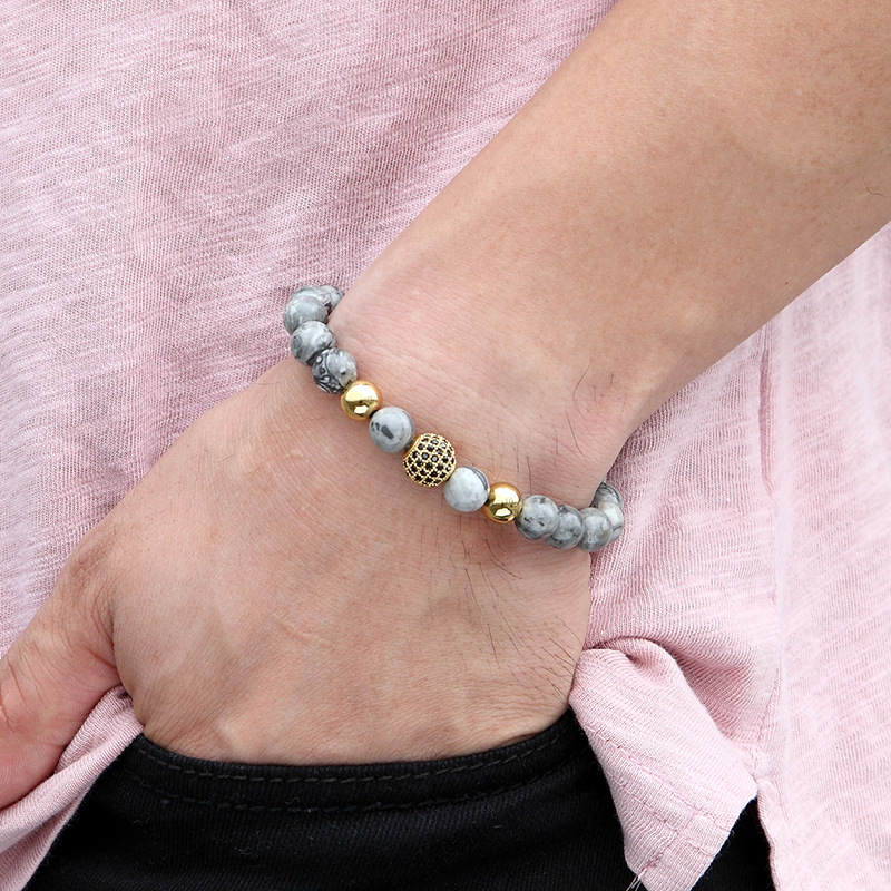Natural Agate Stone Strands Copper Ball Charm Bracelets Jewelry for Gift