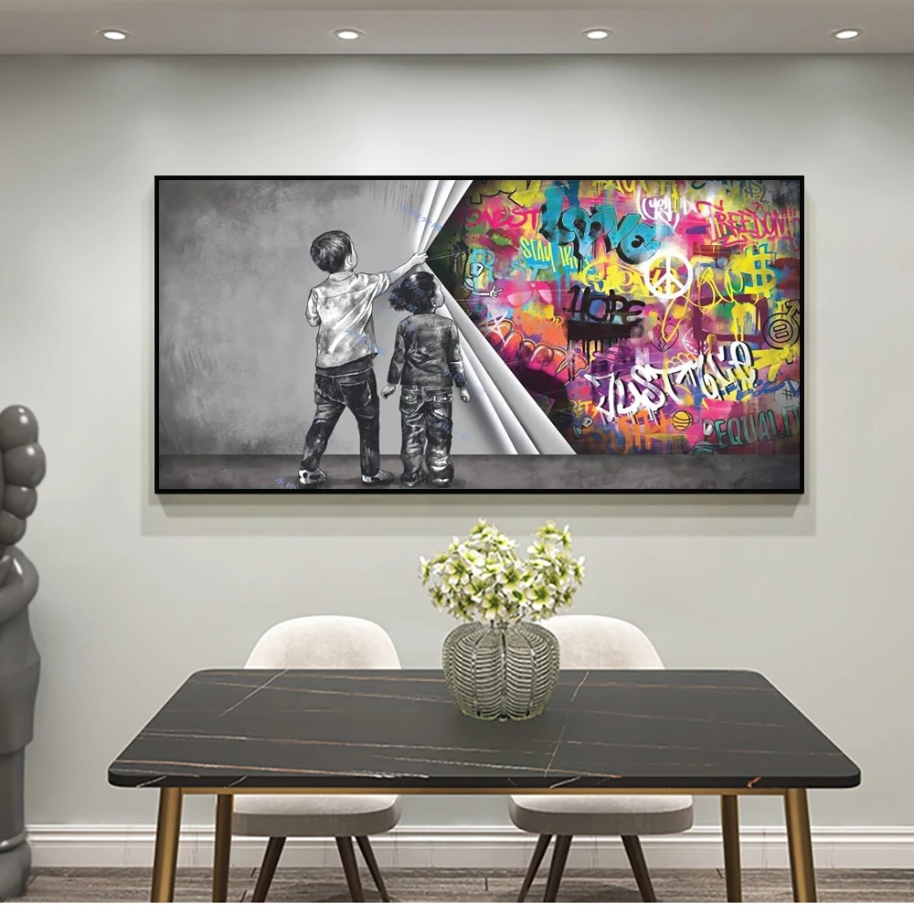 Decorative Painting Wall Art Picture and Living Room Canvas Painting for Modern Home Decoration Children Graffiti Fist Handcuffs