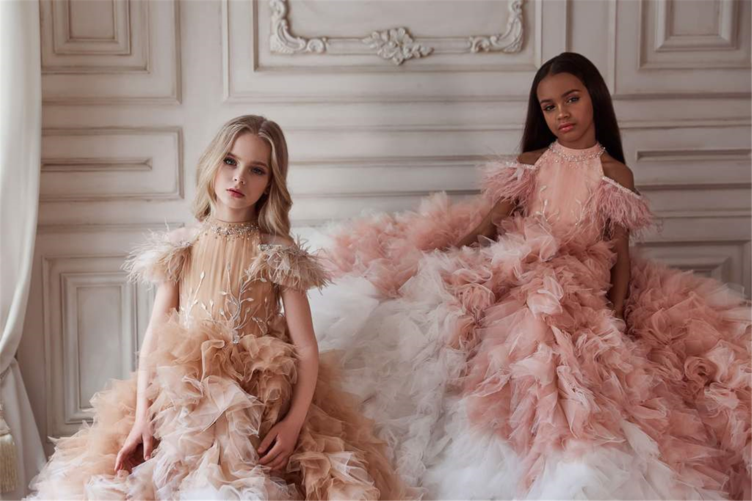 new girls pageant dresses crystal beaded sweep train tiered riffles girls birthday party gowns mixed color kids formal evening gowns