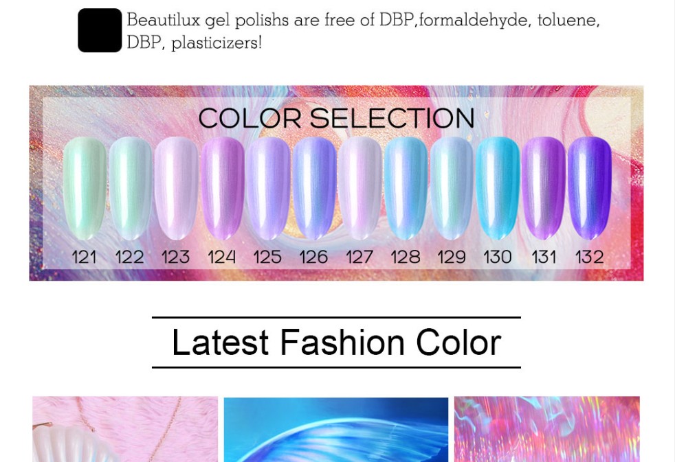 Nail Gel Beautilux Mermaid Polish Shell Pearl Color Gels Nails Art Varnish Soak Off UV Semi Permanent Lacquer 10ml