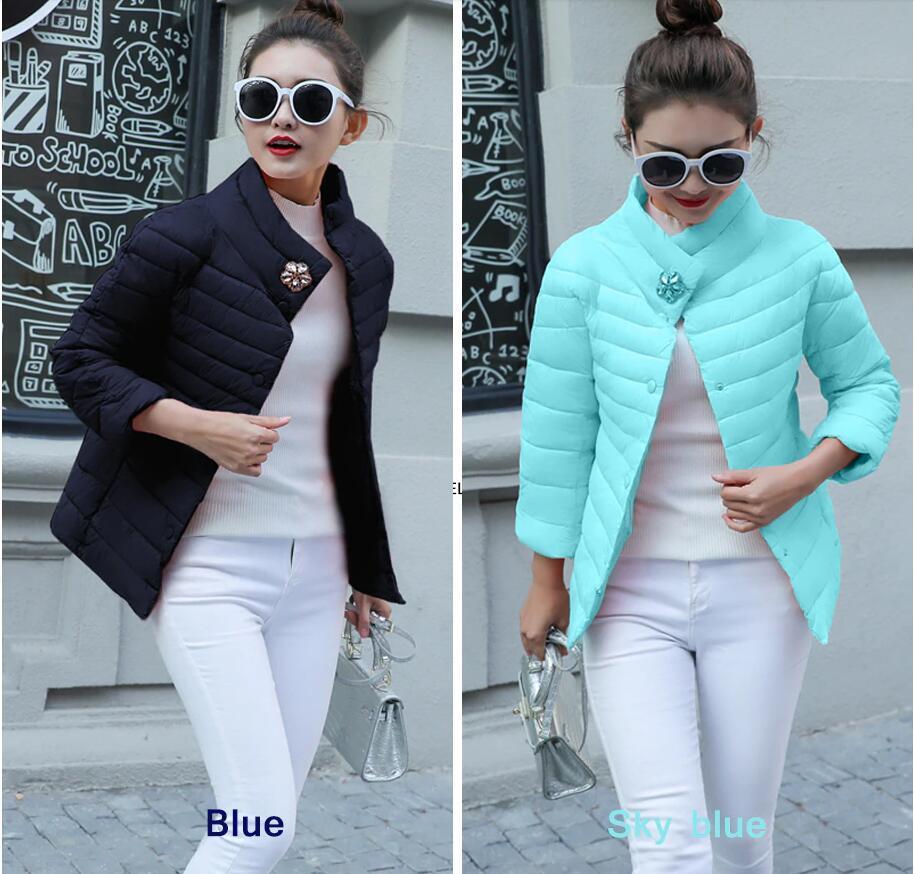Spring Autumn Warm Winter Jacket Women Fashion Women's Solid Color Cotton Coat Outerwear Rhinestone Flowers 201017
