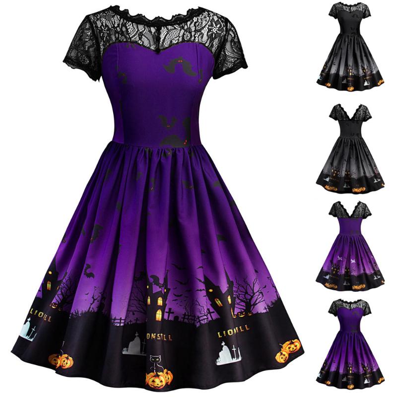 Women Dress Short Sleeve 2020 Halloween Retro Lace Vintage Dress Line Pumpkin Swing Costume Evening Party Prom Beauty, Black
Women Dress Short Sleeve 2020 Halloween Retro Lace Vintage Dress Line Pumpkin Swing Costume Evening Party Prom Beauty, Black