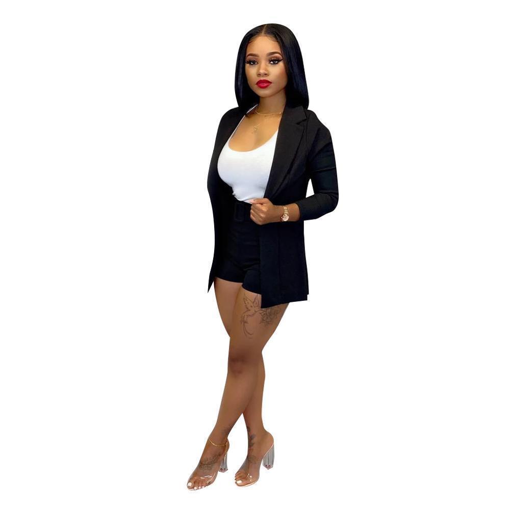 Women Office Business Suits Cardigan Blazer Coat And Shorts Slim Full Sleeve Two Piece Set Club Wear Outfits High Street Outwear T200325