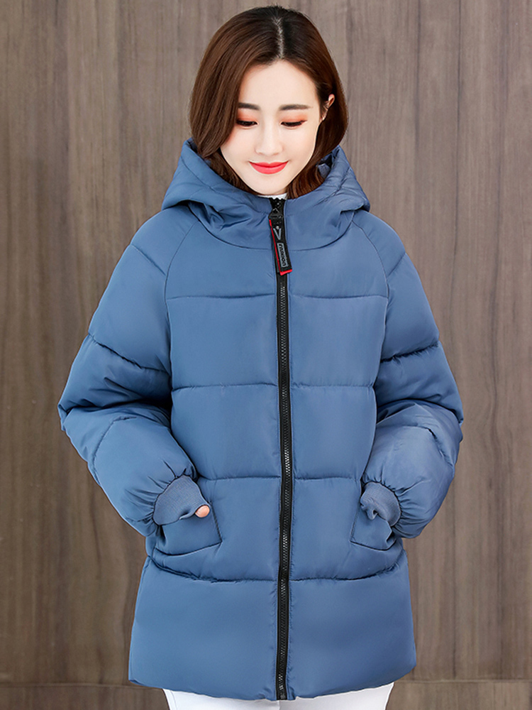 Plus Size Winter Coat Hooded Casual Loose Winter Cotton Jacket Women Yellow Puffer Jacket Oversize Winter Clothes Women Outwear 201019