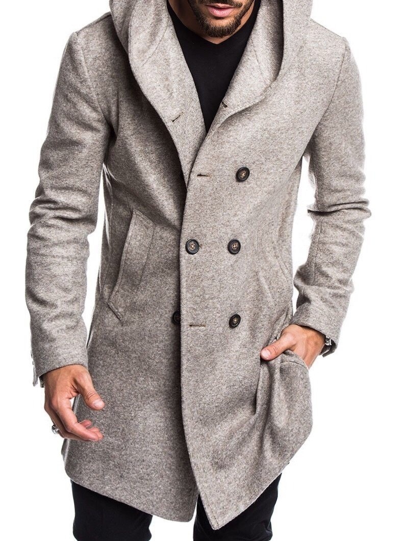 ZOGAA Mens Trench Coat Long Wool Overcoat Double-breasted Autumn Hooded Coat Men Windbreaker Casual Jacket Men Outwear 201114