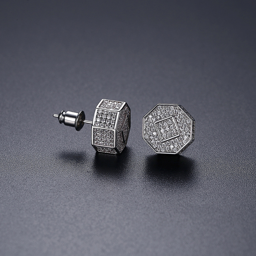 Hip Hop Stud Earrings Cylinder Shape Shining White Zircon Dangle Earrings Gold Plated Vintage Geometric Jewelry Wholesale
