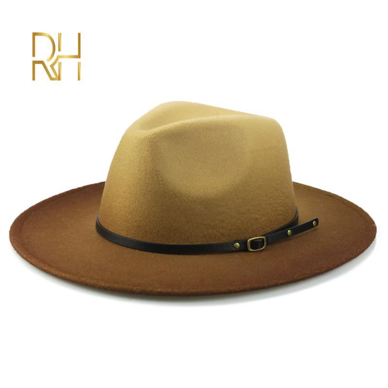Women Men Woolen Vintage Trilby Felt Fedora Hat With Wide Brim Gentleman Elegant Gradient Color For Lady Winter Autumn Jazz Caps LJ201103
