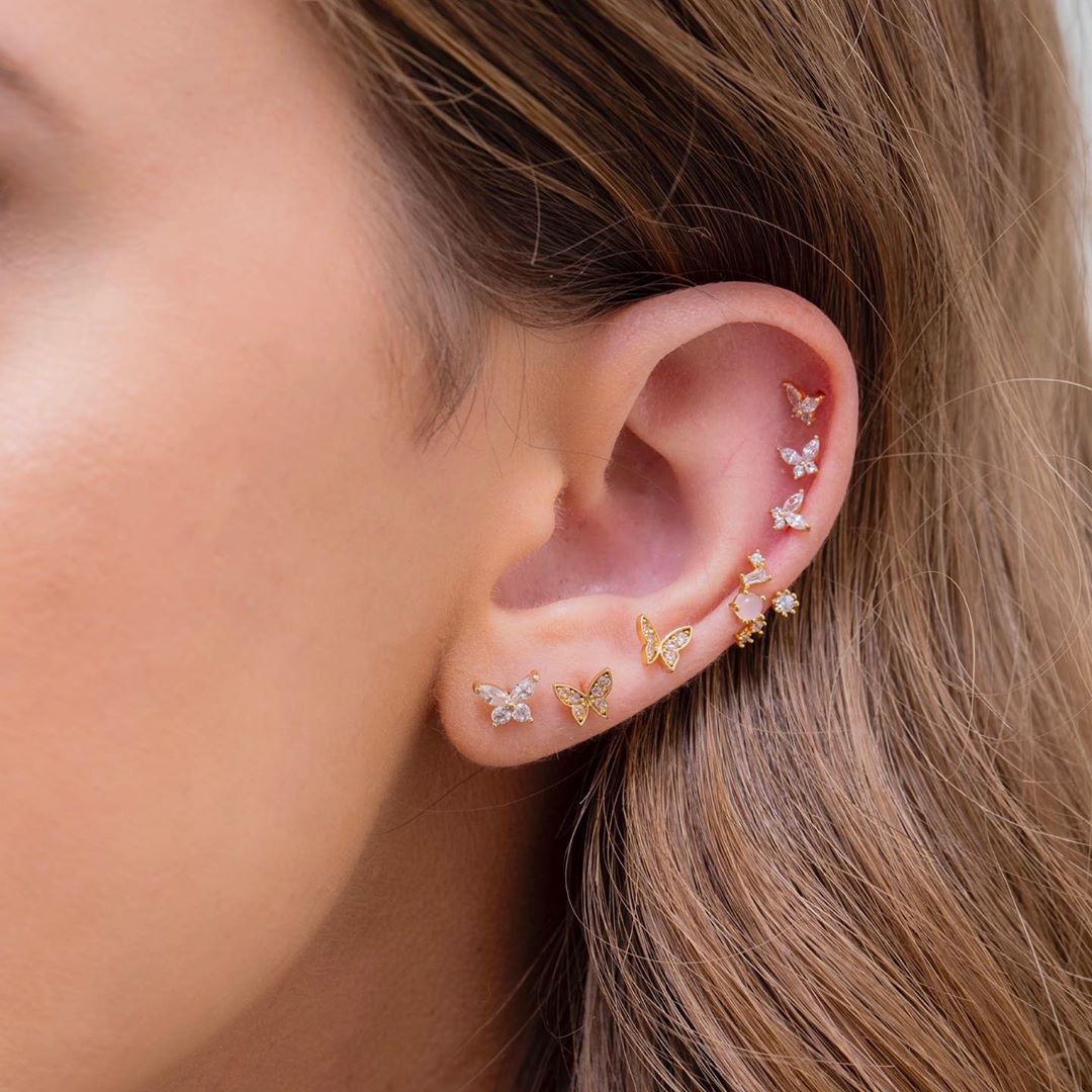 Minimal Delicate Dainty Small tiny Stud 100% 925 Sterling silver Cute Lovely Colorful CZ Butterfly Earring For Girls