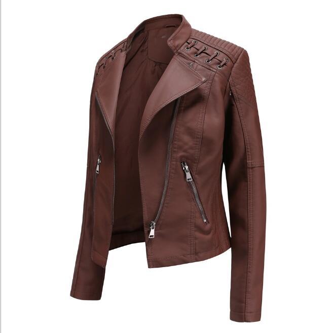 Autumn Women's Leather Jacket Thin Section Small Jacket Ladies PU Motorcycle Suit New High-quality Slim Short Casual Zipper 201226