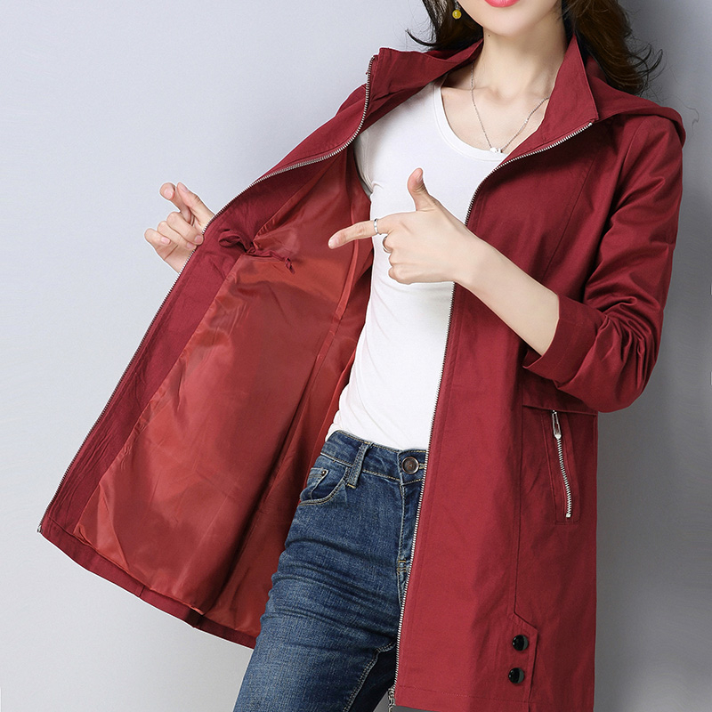 Spring Trench Coat Womens Autumn Casual Loose Windbreakers Womens Solid Hooded Plus Size Coats Female Long Slim Windbreaker T200319