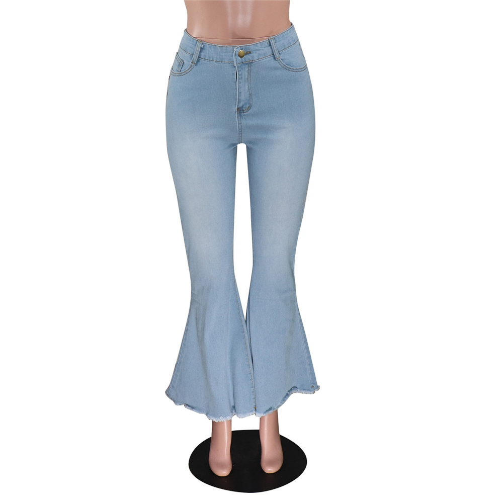 Tsuretobe Plus Size Flare Jeans Women Vintage High Waist Jeans Ladies Tassel Bell Bottom Jeans Slim Stretch Denim Wide Leg Pants 201012