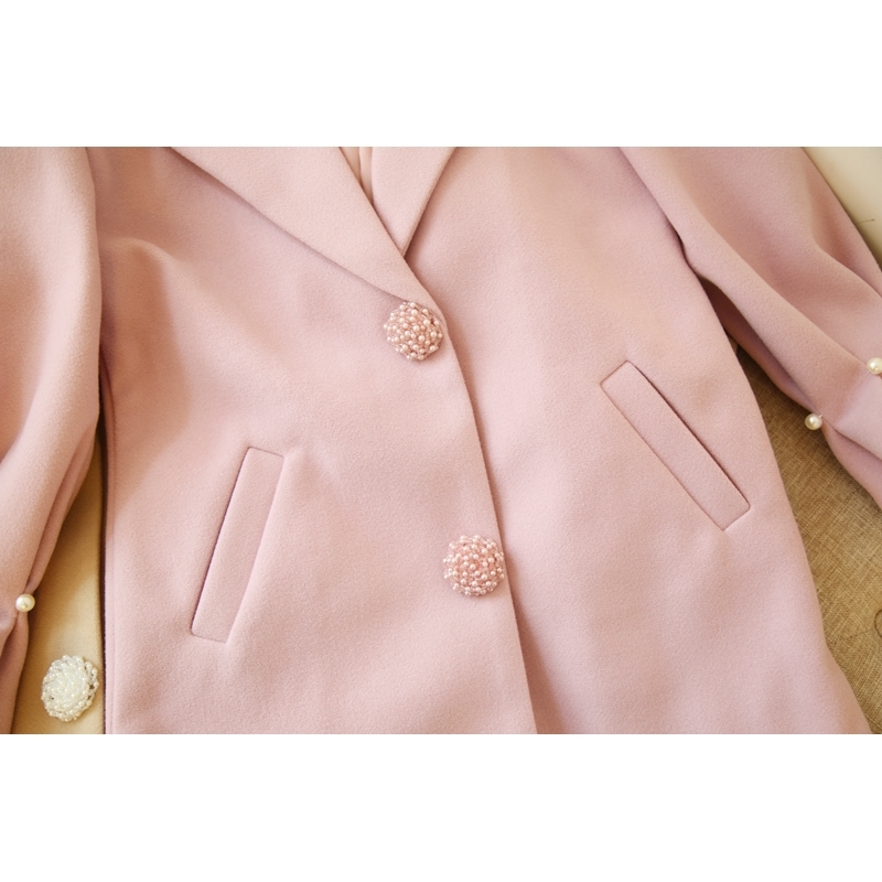 EWQ Women Coat Outerwear Winter Lovely Warm Woolen Blends Female Elegant Flare Sleeve Beading Loose Woolen Coat 201223