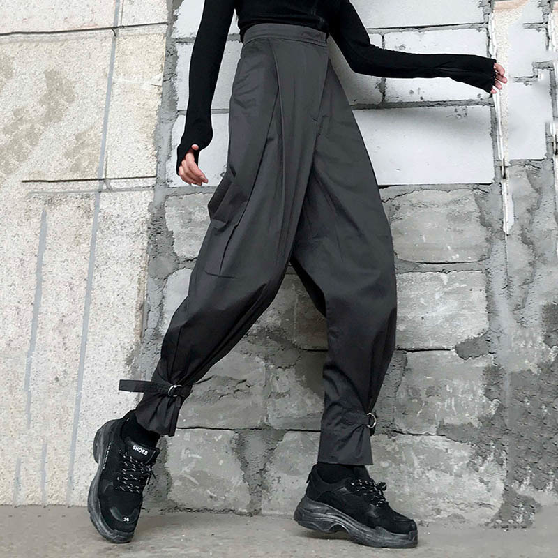 [EAM] High Waist Black Irregular Split Long Harem Trousers New Loose Fit Pants Women Fashion Tide Spring Summer 1W418 201106