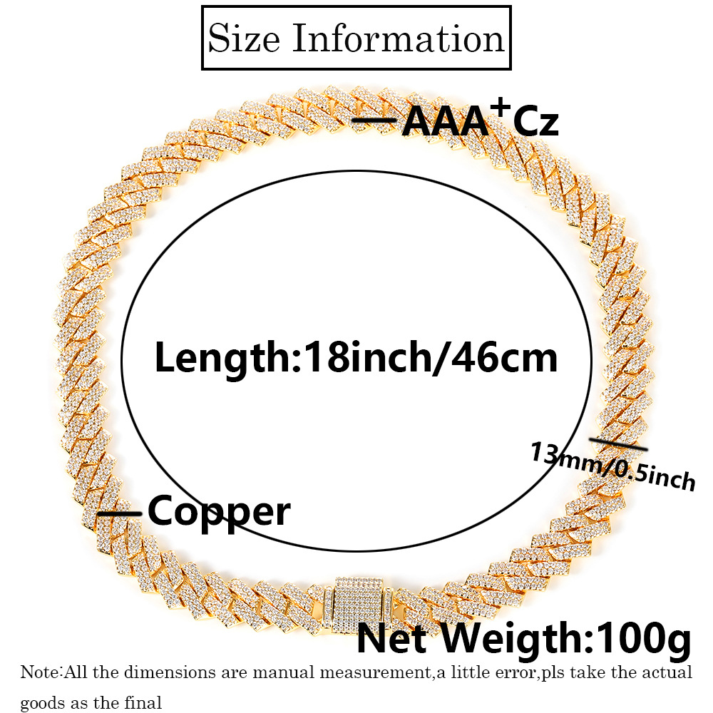 13mm Hip Hop Cuban Chain Necklace Bling Mens Diamond Tennis Chain Necklace High Quality Shining Zircon Necklaces