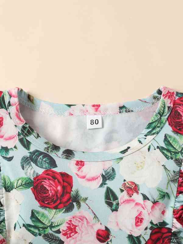 Baby Floral Print Lettuce Trim Dress SHE