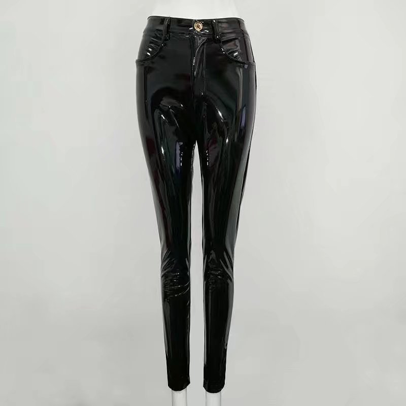 High Quality Celebrity Brown Red Black Leather Stretch Pants Sexy Fashion Boycon Pant 201109