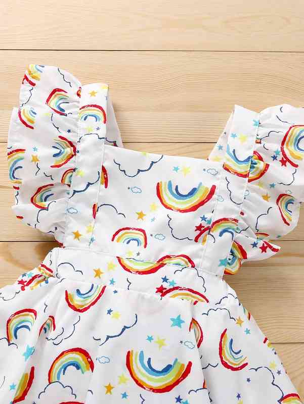 Baby Girl Rainbow Print Combo Bodysuit Dress With Headband SHE
