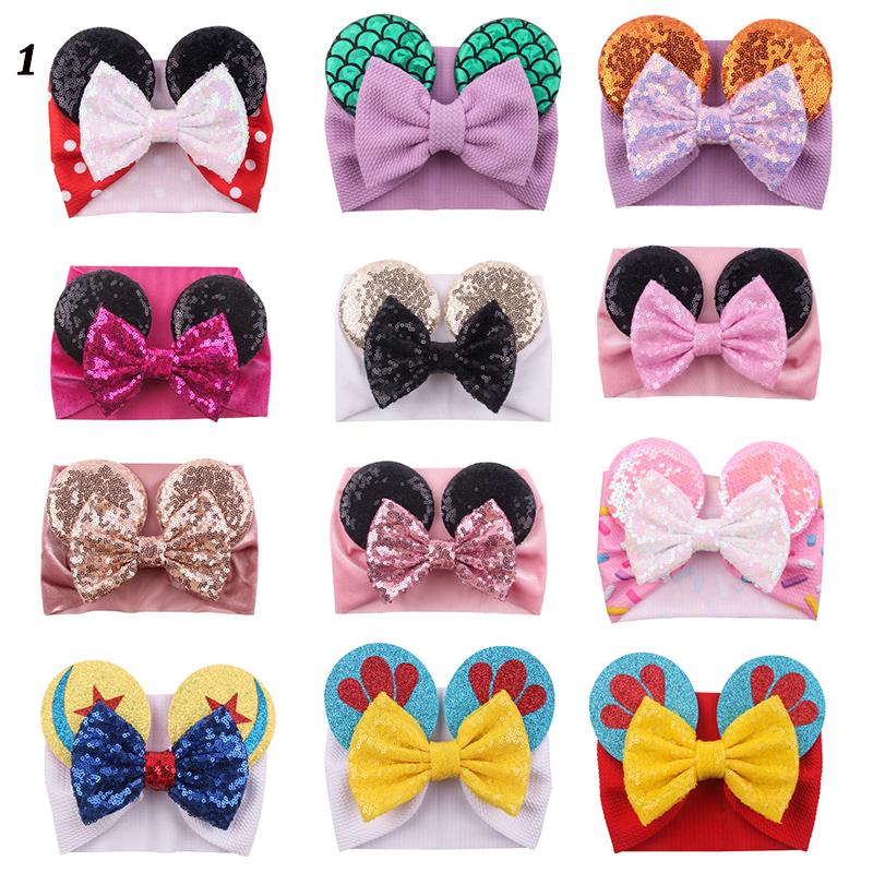 2022 new Baby Velvet Hair Belt Solid Color Hairpin Baby Sequin Glitter Big Bow Clips Mouse Ear Wide Boutique Headband Baby Girl