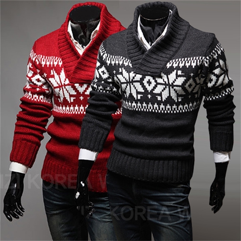 Christmas Autumn Jersey Navidad Hombre Jacquard Male Sweater Slim Knitted Sweaters Men Pullovers 201214