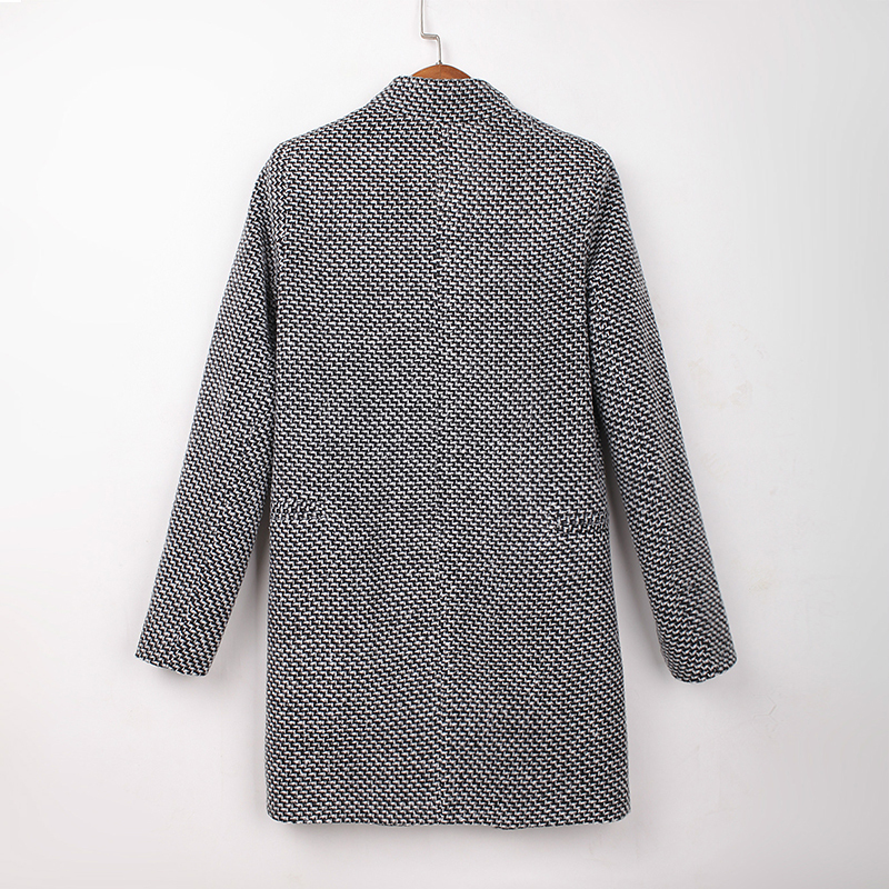 New Spring Autumn Women's Houndstooth Trench Coat Elegant Outerwear Coat for Women Turndown Collar Gray Trench Femme Winter 201211