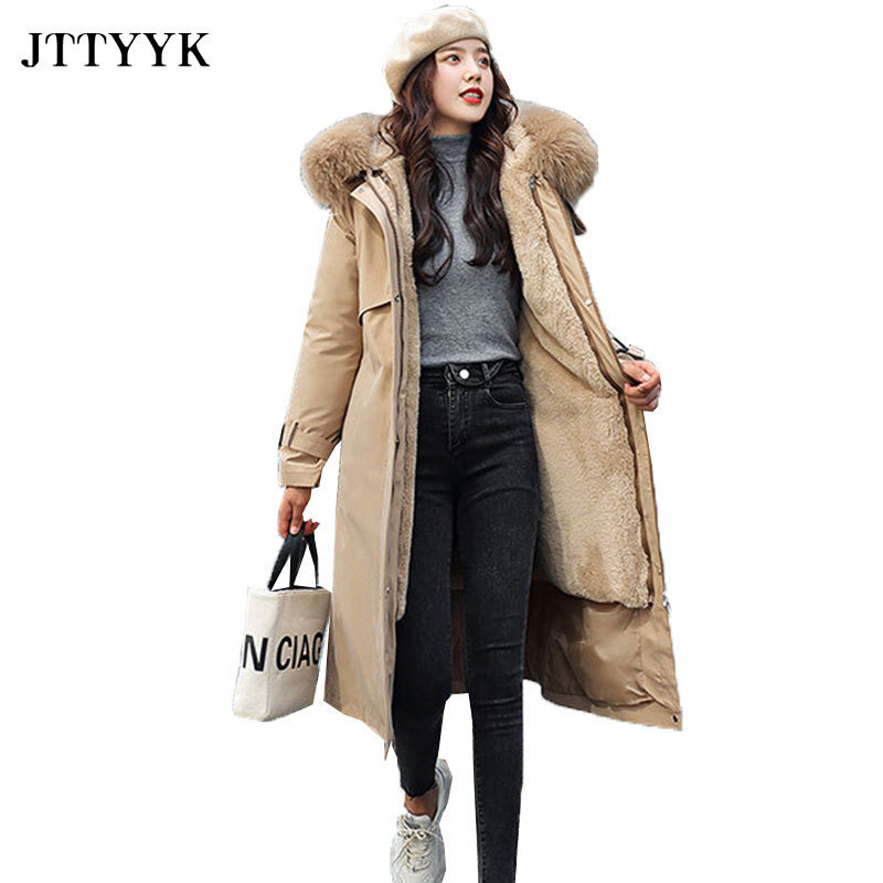 -20 Winter Down Jacket Women Hooded X-Long Parka Mujer Thick Warm Cotton Padded Parkas Woman Wool Liner Plus Size Jackets Coat Y201006