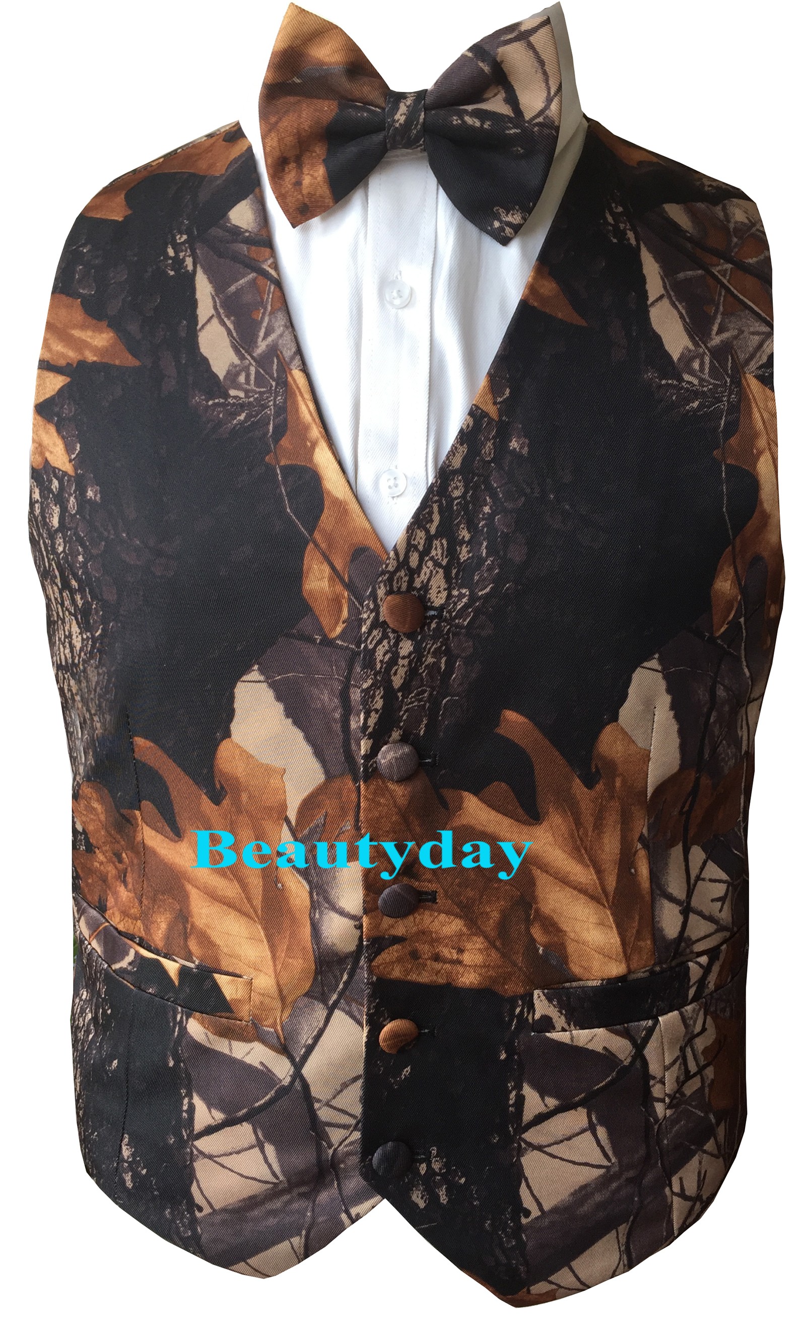 2023 New Camo Groom Vests Country Farm Groomsmen Vest Slim Fit Mens Suit Vest Prom Wedding Waistcoat Attire Hunter (Vest+Bow) Real Imag