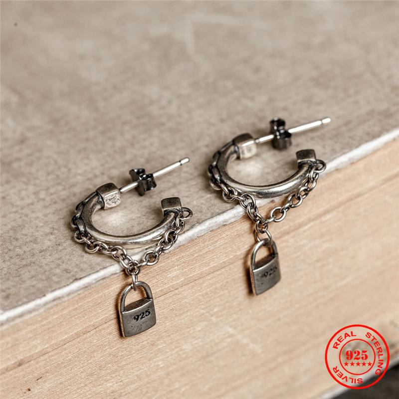 MKENDN 100% 925 Sterling Silver Creative Retro Tassel Lock Chain Stud Earrings Men Women Trenday Street Hip-hop Punk Jewelry
MKENDN 100% 925 Sterling Silver Creative Retro Tassel Lock Chain Stud Earrings Men Women Trenday Street Hip-hop Punk Jewelry