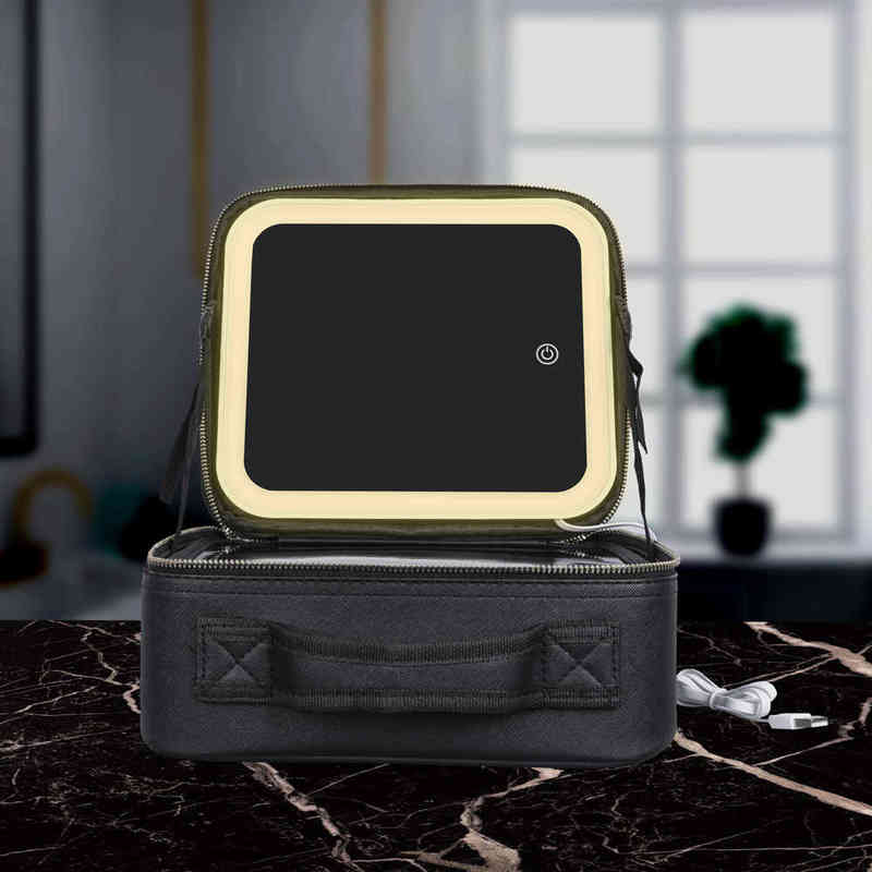 NXY cosmetic bags New travel makeup bag & cases eva vanity case with led 3 lights mirror 220118