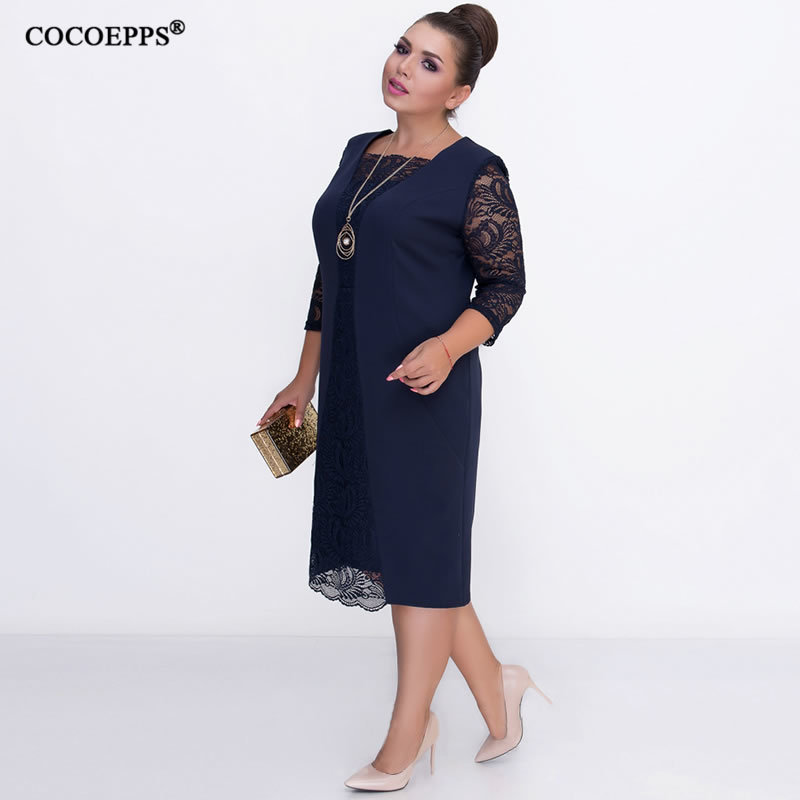 COCOEPPS dress women Plus Size Vestidos Large Size Lace Autumn Winter Bodycon ropa mujer 6XL Elegant Casual Female party dress T200107