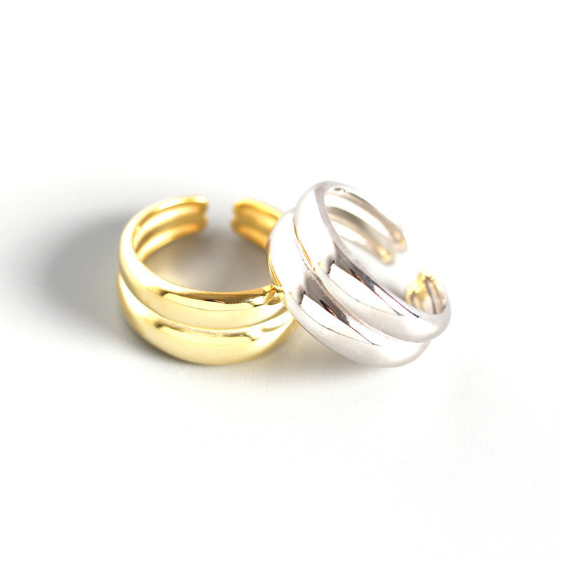 Authentic 925 Sterling Silver Open Rings For Women Double Layer Irregular Wide Adjustbale Ring Statement Jewelry