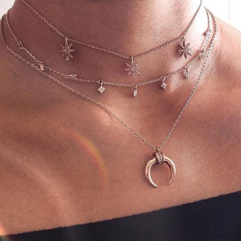 Fashion Long Star Moon Necklaces Silver Color Chain Necklace Women Boho Style Multilayer Crystal Pendants Choker jewelry
Fashion Long Star Moon Necklaces Silver Color Chain Necklace Women Boho Style Multilayer Crystal Pendants Choker jewelry